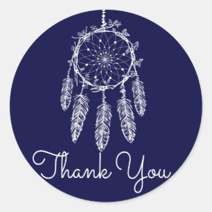 Tribal Thank You Dream Catcher Navy Blue Classic Round Sticker