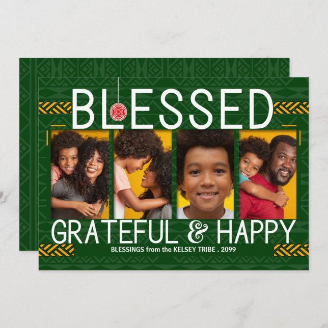 Tribal Themed Holiday Blessed and Happy 4 Photo (Front/Back)