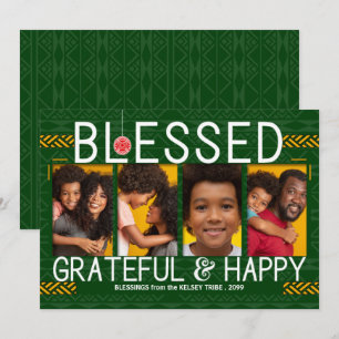 Tribal Themed Holiday Blessed and Happy 4 Photo Card