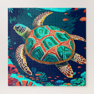 Tribal Tide Turtle Jigsaw Puzzle