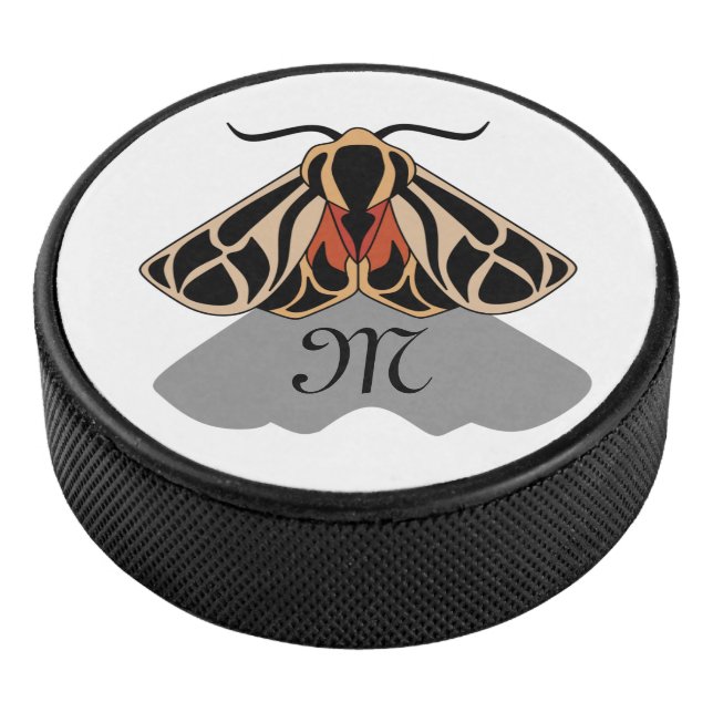 Tribal Tiger Moth Monogram Hockey Puck (3/4)