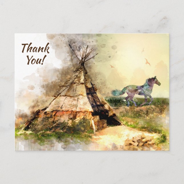 Tribal Tipi, Indian Horse Boho Teepee Thank You Postcard (Front)