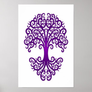 Tribal Tree of Life Purple on White Poster
