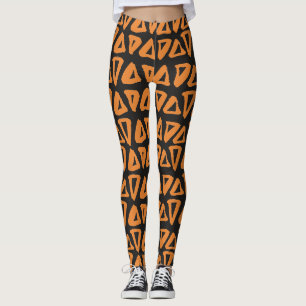 Tribal Triangles Orange Black Leggings