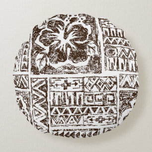 Tribal tropical art pattern of indigenous Hawaiian Round Pillow