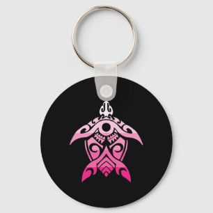 Tribal Turtle Breast Cancer Awareness Hawaiian Pol Keychain