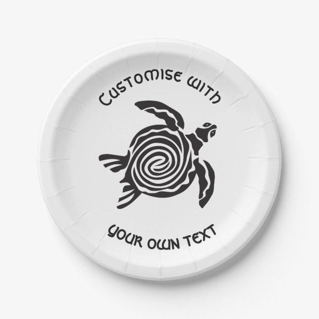 Tribal Turtle Design Custom Text Paper Plate (Front)