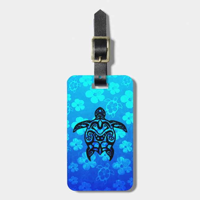Tribal Turtle Hibiscus Luggage Tag (Front Vertical)