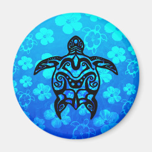 Tribal Turtle Hibiscus Magnet