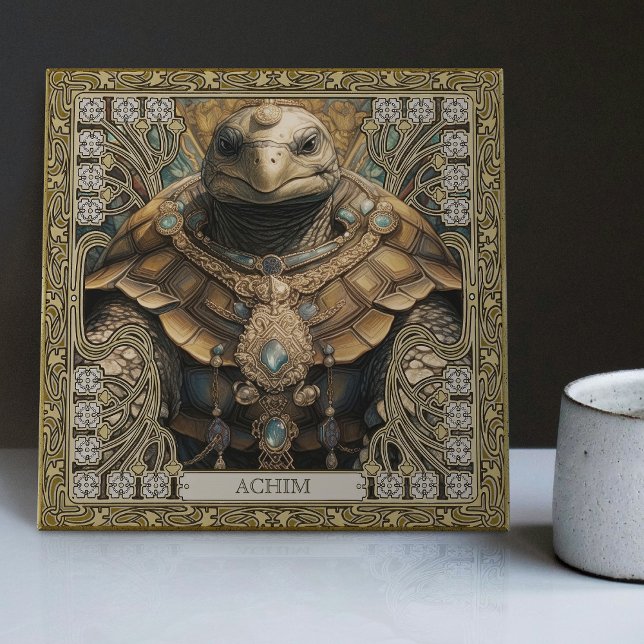 Tribal Turtle Personalize Spiritual Totem Keepsake Tile (Creator Uploaded)