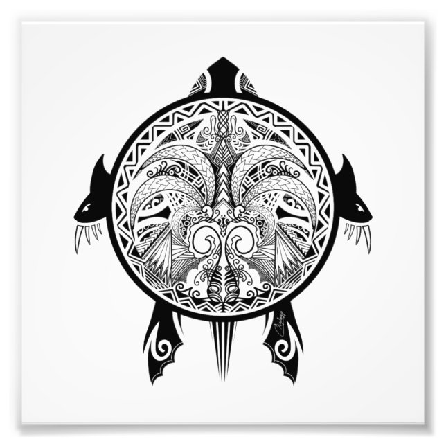 Tribal Turtle Shield Tattoo Photo Print (Front)