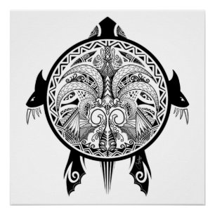 Tribal Turtle Shield Tattoo Poster