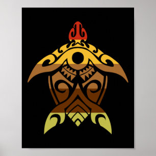 Tribal Turtle Thanksgiving Day Cool Polynesian Fal Poster