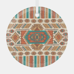 Tribal Vintage: Ethnic Seamless Pattern Glass Ornament