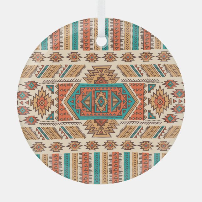 Tribal Vintage: Ethnic Seamless Pattern Glass Ornament (Front)