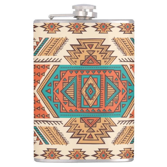 Tribal Vintage: Ethnic Seamless Pattern Hip Flask (Front)