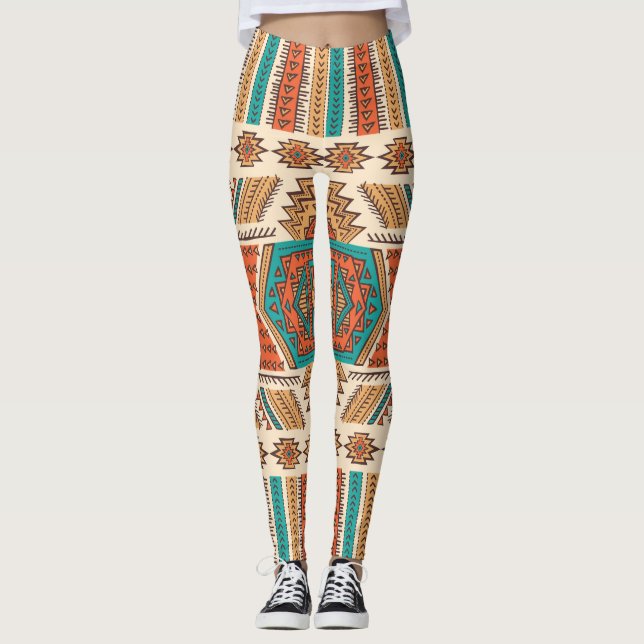 Tribal Vintage: Ethnic Seamless Pattern Leggings (Front)