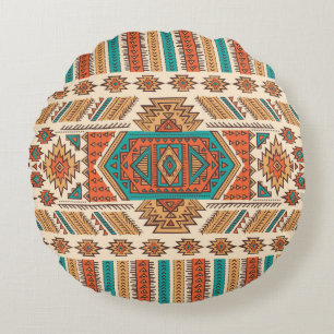 Tribal Vintage: Ethnic Seamless Pattern Round Pillow