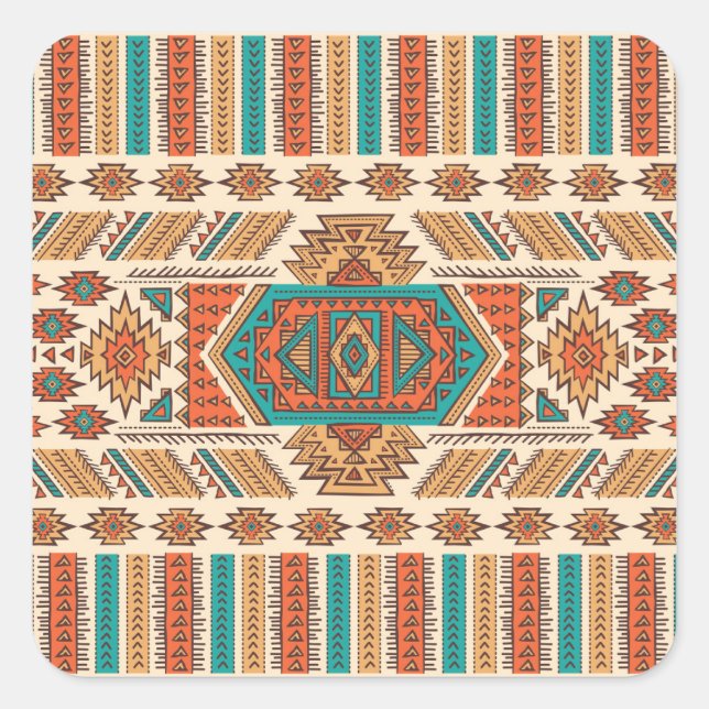 Tribal Vintage: Ethnic Seamless Pattern Square Sticker (Front)