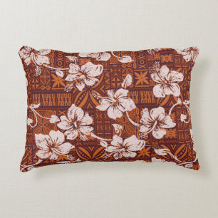 Tribal vintage Hawaiian hibiscus flowers wallpaper Accent Pillow