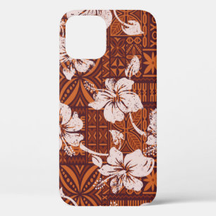 Tribal vintage Hawaiian hibiscus flowers wallpaper iPhone 12 Case