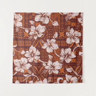 Tribal vintage Hawaiian hibiscus flowers wallpaper Tapestry