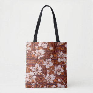 Tribal vintage Hawaiian hibiscus flowers wallpaper Tote Bag