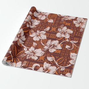 Tribal vintage Hawaiian hibiscus flowers wallpaper Wrapping Paper