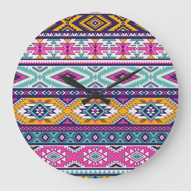 Tribal vintage Navajo: retro pattern Large Clock (Front)