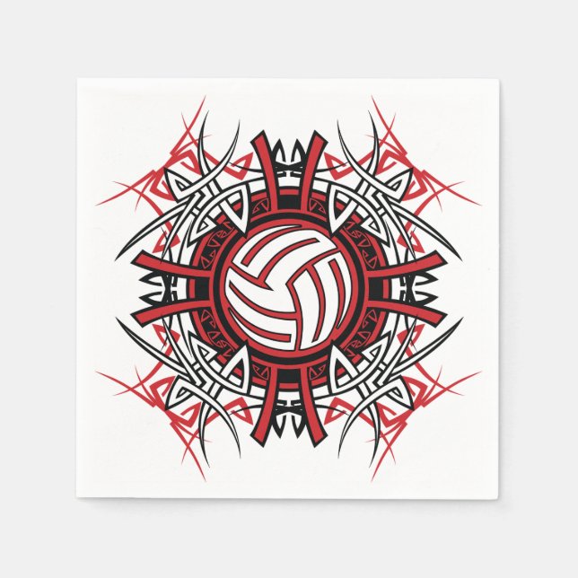 Tribal Volleyball Mandala Red and Black Sports  Napkin (Front)