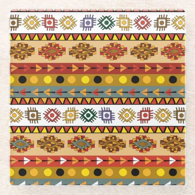 Tribal wallpaper, artistic ethnic design. glass coaster (Front)