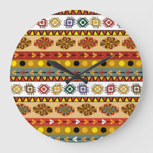 Tribal wallpaper, artistic ethnic design. large clock