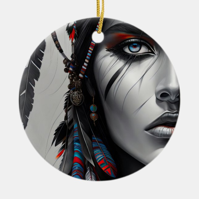 Tribal Warrior Ceramic Ornament (Front)