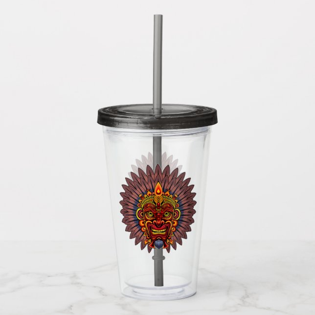Tribal Warrior King Ritual Mask Acrylic Tumbler (Front)