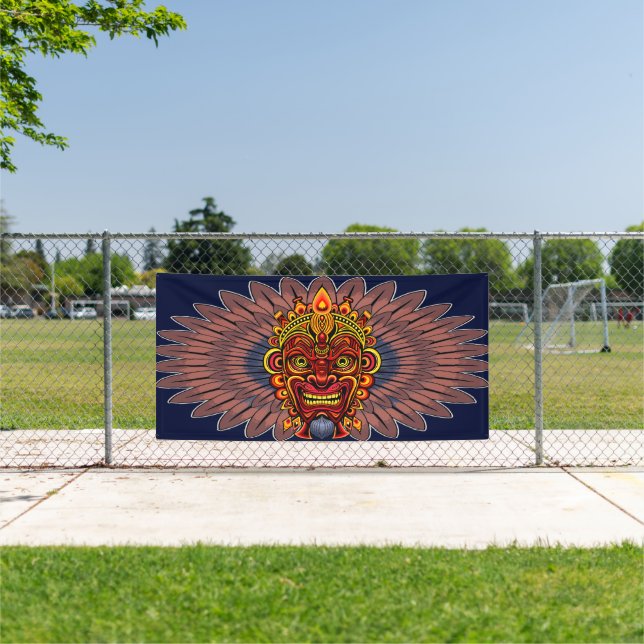 Tribal Warrior King Ritual Mask Banner (Insitu)