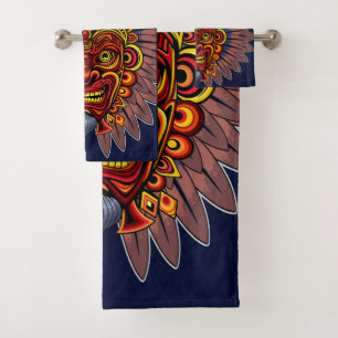 Tribal Warrior King Ritual Mask Bath Towel Set