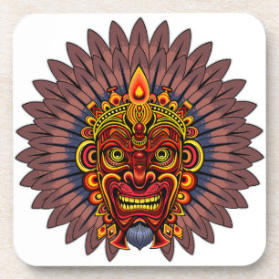 Tribal Warrior King Ritual Mask Coaster