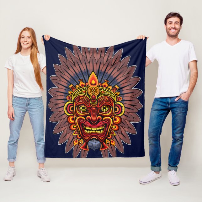 Tribal Warrior King Ritual Mask Fleece Blanket (In Situ)
