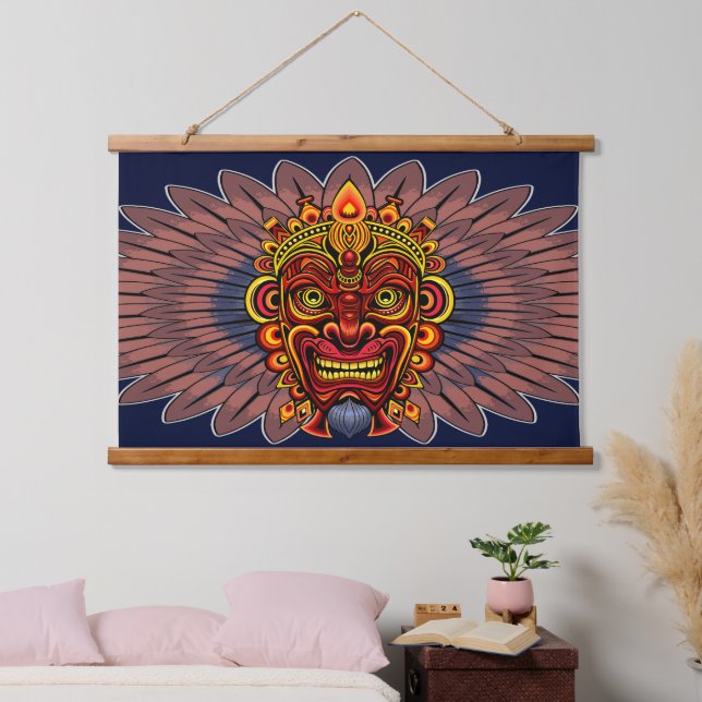 Tribal Warrior King Ritual Mask Hanging Tapestry (Bedroom)