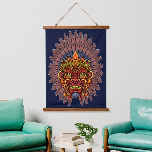 Tribal Warrior King Ritual Mask Hanging Tapestry (Living Room)