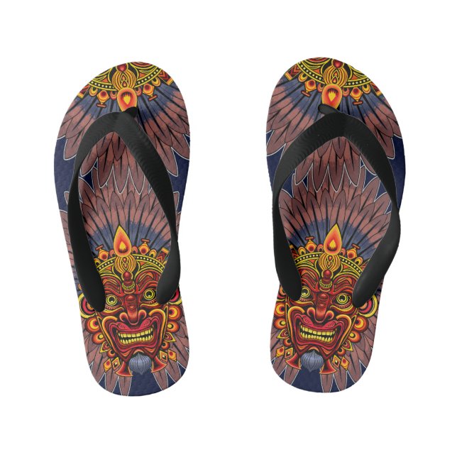 Tribal Warrior King Ritual Mask Kid's Flip Flops (Footbed)