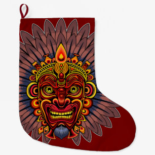 Tribal Warrior King Ritual Mask Large Christmas Stocking