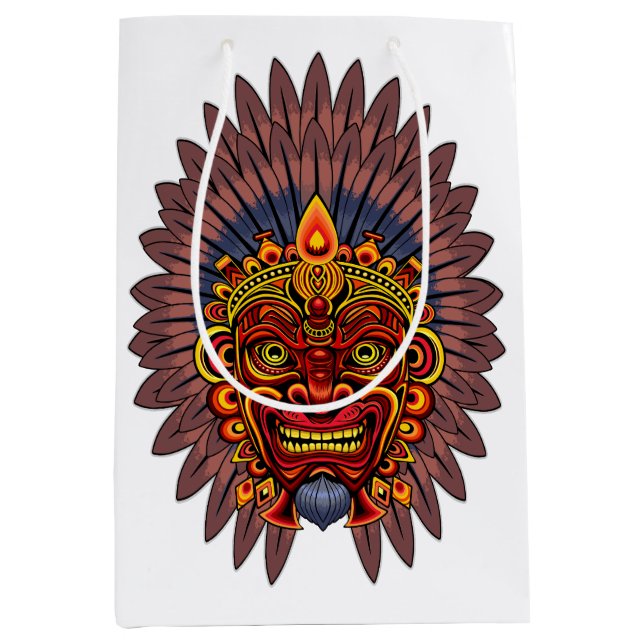 Tribal Warrior King Ritual Mask Medium Gift Bag (Front)