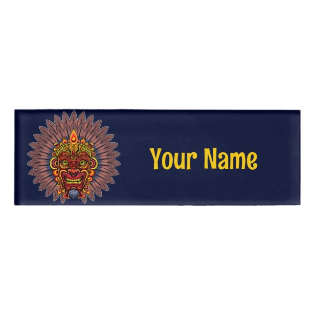 Tribal Warrior King Ritual Mask Name Tag (Front)