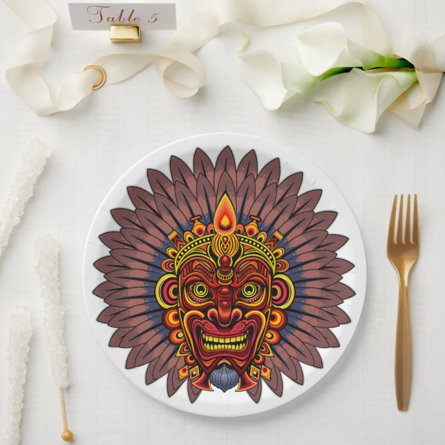 Tribal Warrior King Ritual Mask Paper Plate (Wedding)