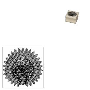 Tribal Warrior King Ritual Mask Rubber Stamp