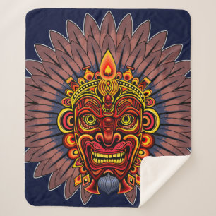 Tribal Warrior King Ritual Mask Sherpa Blanket