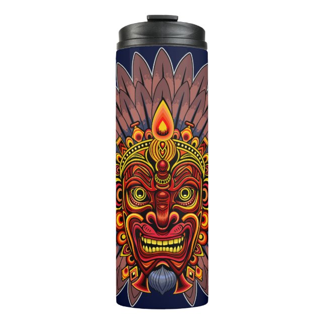 Tribal Warrior King Ritual Mask Thermal Tumbler (Front)