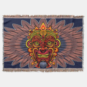 Tribal Warrior King Ritual Mask Throw Blanket