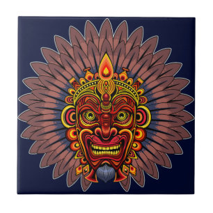 Tribal Warrior King Ritual Mask Tile